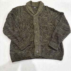 Carbon Men Shawl Collar Cardigan Sweater XXL Olive Green Cable Knit Button Front